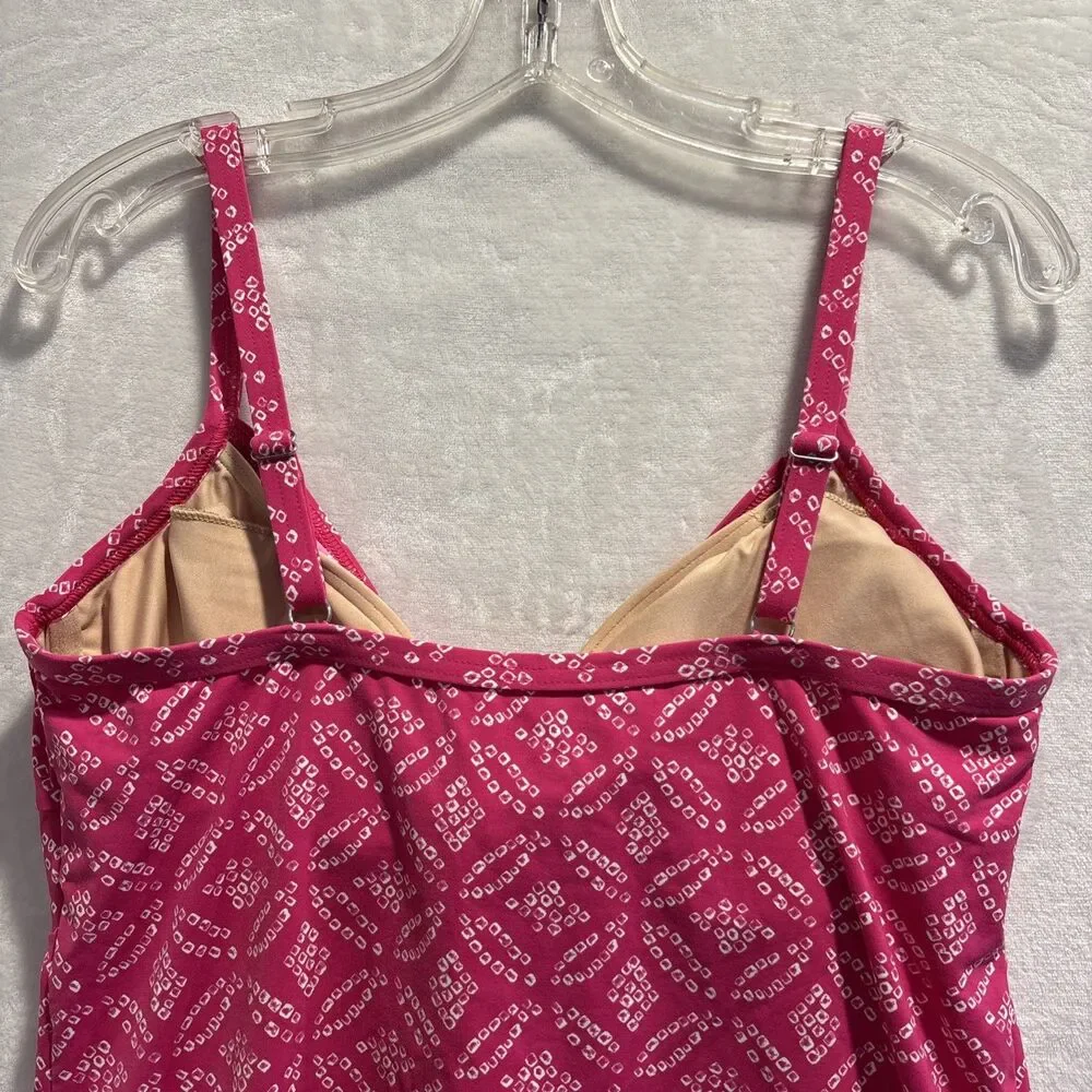 Lands' End Swimwear Tankini Top Women's 12 Pink Underwire Built-In Bra Twist